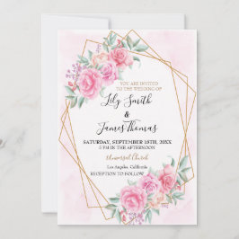 Convite para casamento de cor rosa-plana