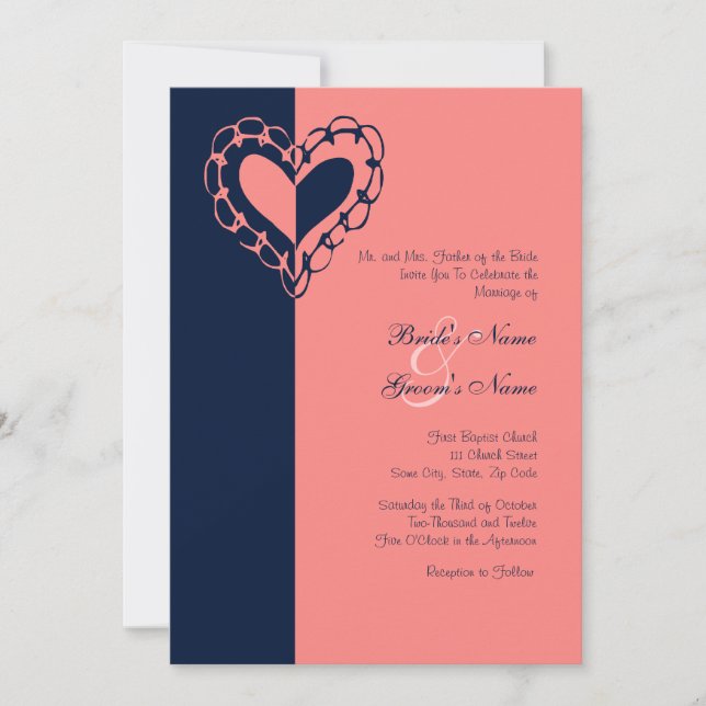 Convite para Casamento de Coração Azul e Rosa (Frente)