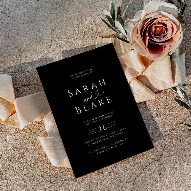 Convite para Casamento de Coração Branco Negro Min (Criador carregado)