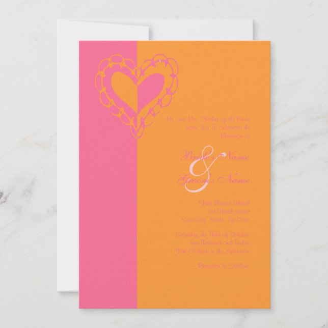 Convite para Casamento de Coração Cor-de-Rosa Quen (Frente)