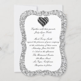 Convite para Casamento de Coração Preto com Glitte