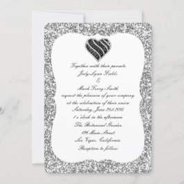 Convite para Casamento de Coração Preto com Glitte
