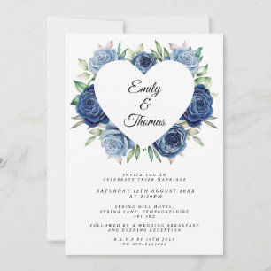 Convite para Casamento de Coração Rosa Azul marinh