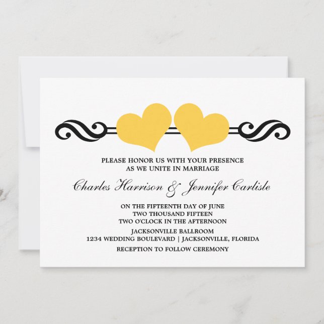 Convite para Casamento de Corações Elegantes, Amar (Frente)