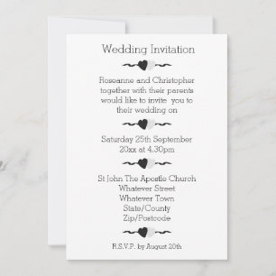 Convite Para Casamento De Corações Pretos E Branco