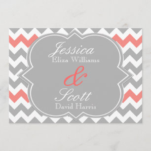Convite para Casamento de Coral Chevron Cinza