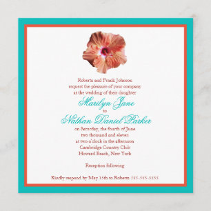 Convite para Casamento de Coral Hibiscus e Aqua