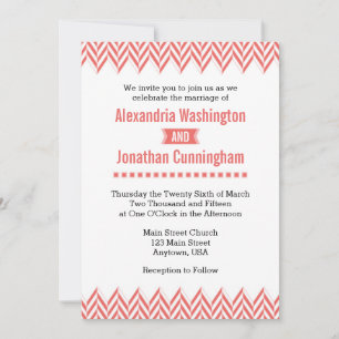 Convite Para Casamento De Coral White Herringbone