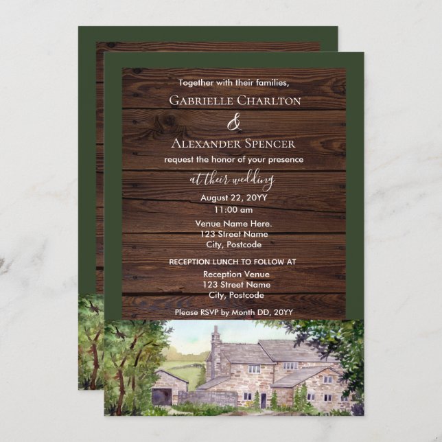 Convite para Casamento de Cores Aquáticas Stone Br (Frente/Verso)