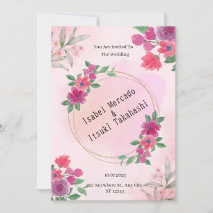 Convite para Casamento de Cores d'Água Rosa