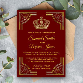 Convite para Casamento de Coroa Dourada Vermelha E