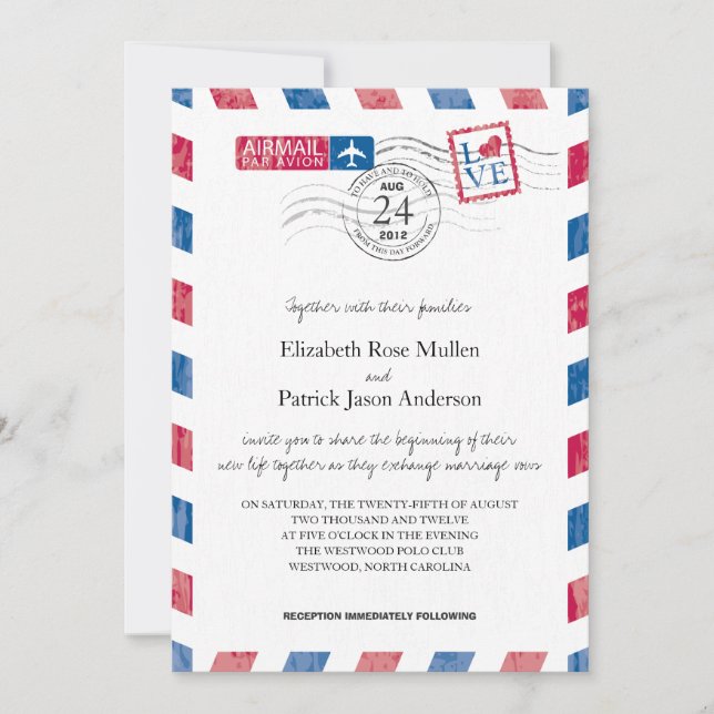 Convite para casamento de correio aéreo (Frente)