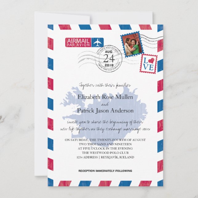 Convite para Casamento de Correio Aéreo da Islândi (Frente)