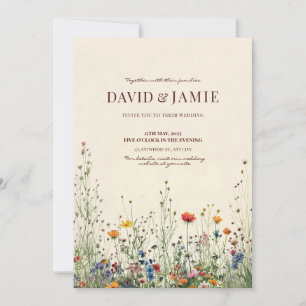 Convite para Casamento de Cream Wildflower