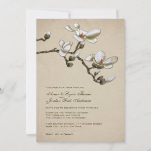 Convite para Casamento de Creme e Magnolia Verde