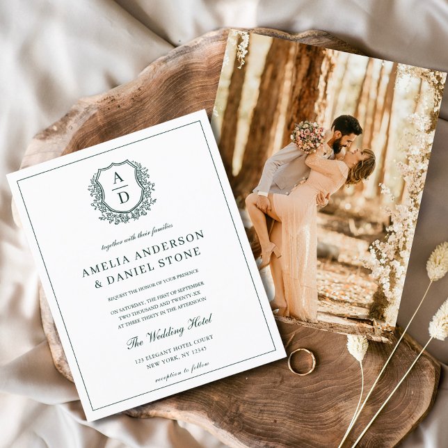 Convite para Casamento de Crest Verde Emerald (Criador carregado)