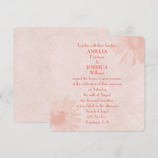 Convite para Casamento de Daisy de Pêssego Suave (Frente/Verso)