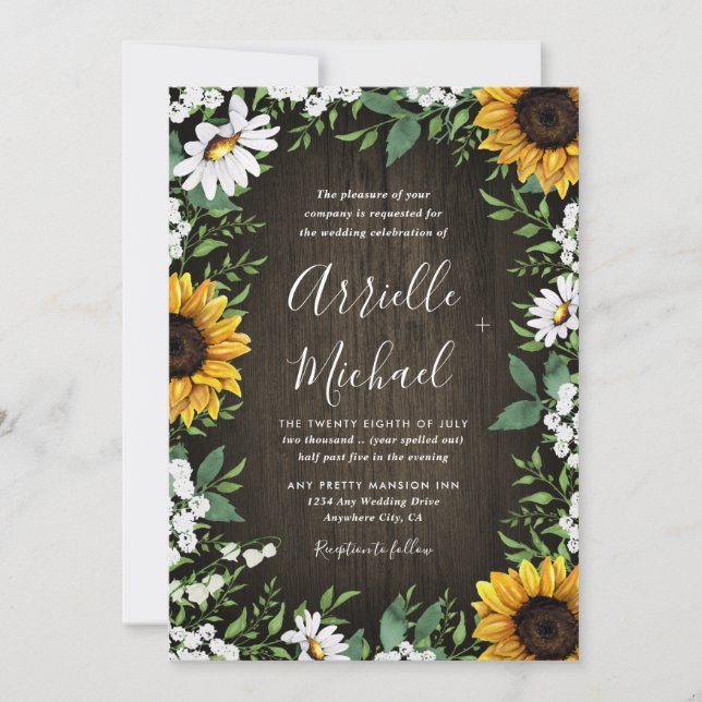 Convite para Casamento de Daisy Sunflower Rustic C (Frente)