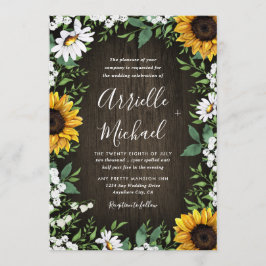 Convite para Casamento de Daisy Sunflower Rustic C