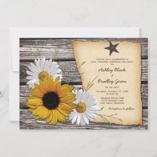 Convite para Casamento de Daisy Sunflower Rustic C