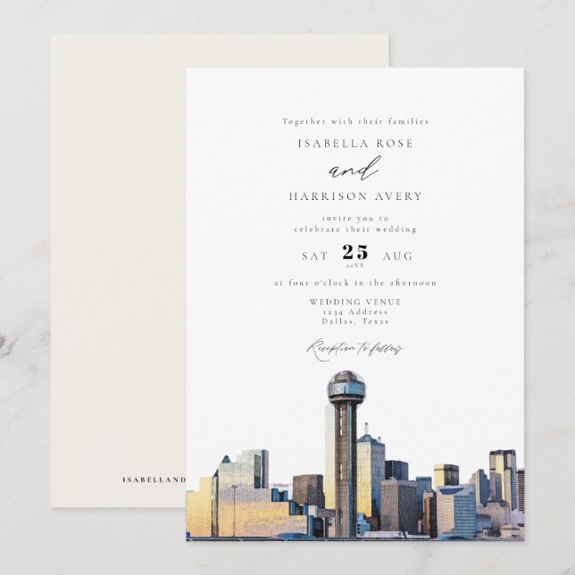 Convite para Casamento de Dallas Texas Skyline (Frente/Verso)
