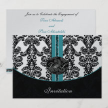 convite para casamento de damask aqua prata