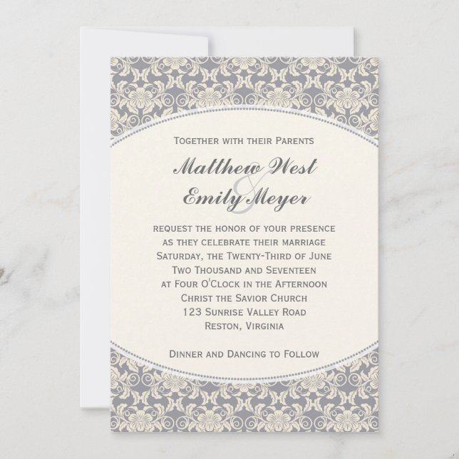 Convite para Casamento de Damask Floral (Frente)