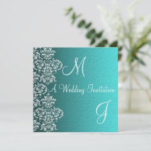 Convite para Casamento de Damask Turquoise