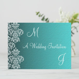 Convite para Casamento de Damask Turquoise