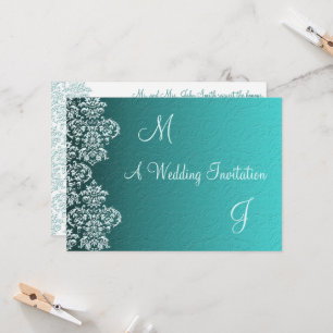 Convite para Casamento de Damask Turquoise