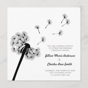 Convite para Casamento de Dandelion Preto e Branco