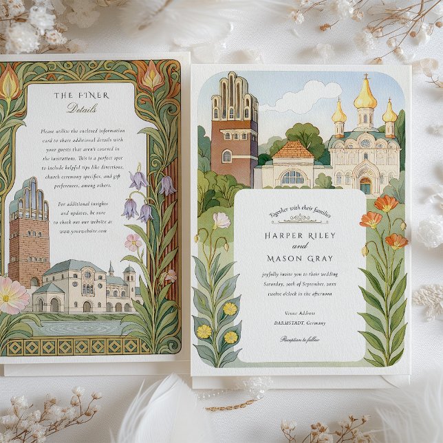Convite para Casamento de Darmstadt Watercolor (Criador carregado)