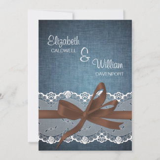 Convite para Casamento de Denim Lace Ribbon e Arco