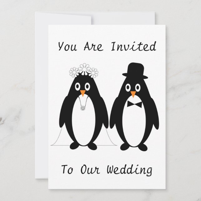 Convite para Casamento de Design de Pinguim (Frente)