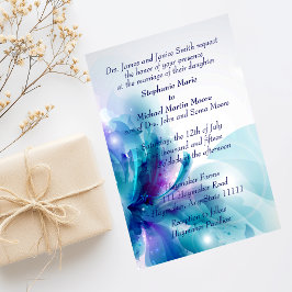 Convite para Casamento de Design Floral Azul e Rox