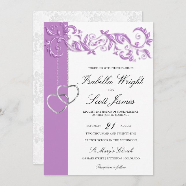 Convite para Casamento de Design Floral de lavanda (Frente/Verso)