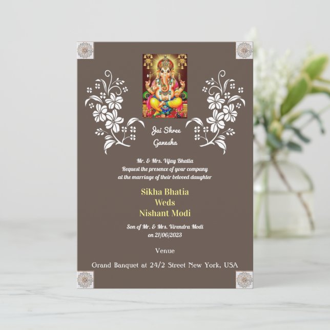 Convite para Casamento de Designer Indiano Ganesha (Em pé/Frente)