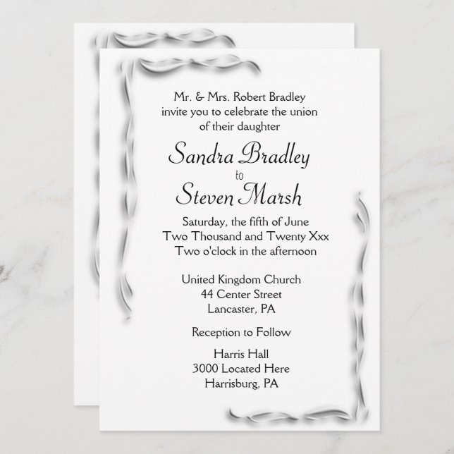 Convite para Casamento de Destaque Branco (Frente/Verso)