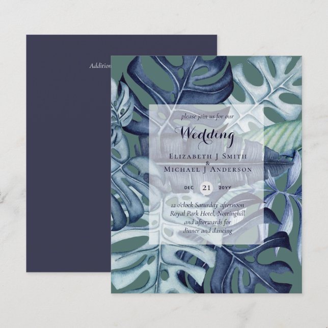 Convite para Casamento de Destino de Folhas Tropic (Frente/Verso)