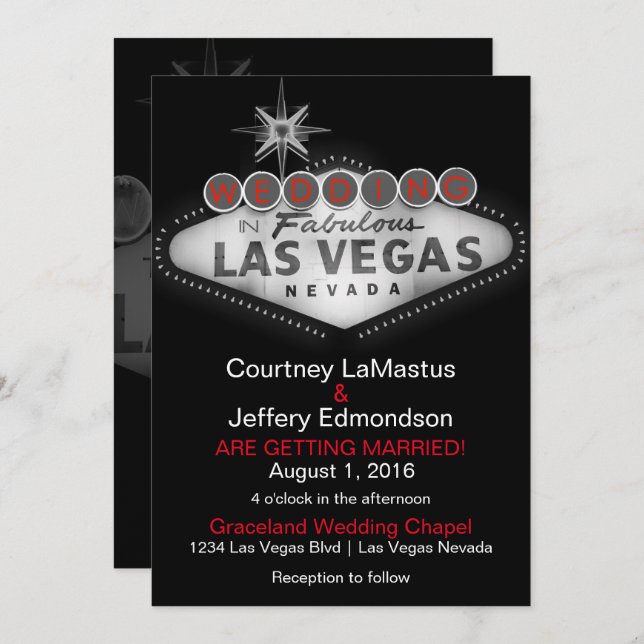 Convite para Casamento de Destino de Las Vegas (Frente/Verso)