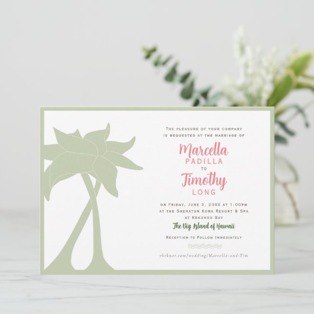 Convite para Casamento de Destino de Praia de Palm (Em pé/Frente)