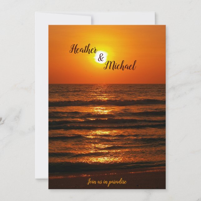 Convite para Casamento de Destino de Praia Sunset (Frente)