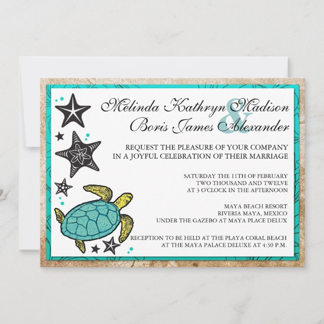 Convite para Casamento de Destino de Praia Whimsic (Frente)