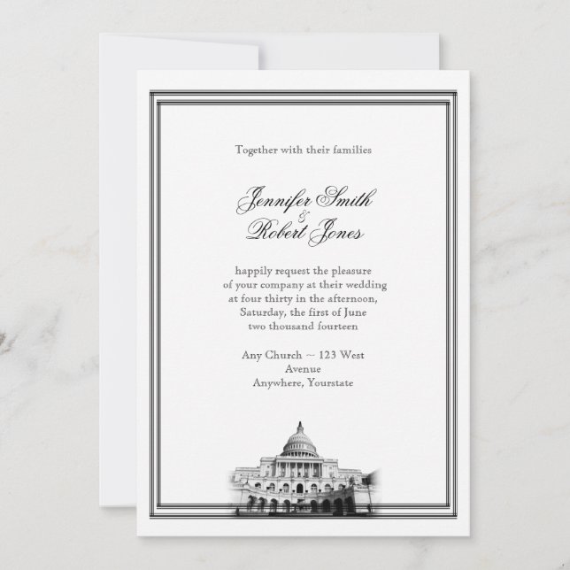 Convite para Casamento de Destino de Washington DC (Frente)