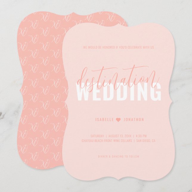 Convite para Casamento de Destino Moderno Coral Ro (Frente/Verso)
