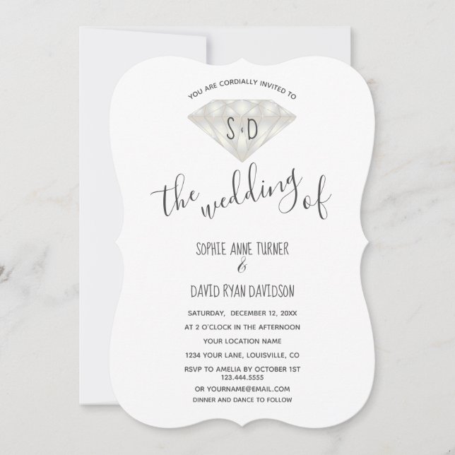 Convite para Casamento de Diamante Elegante (Frente)
