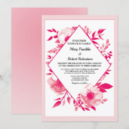Convite para Casamento de Diamantes de Flores Rosa