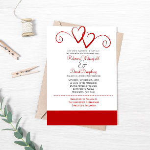 Convite para Casamento de Dois Corações Vermelho
