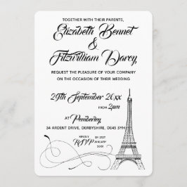 Convite para Casamento de Doodles Parisienses