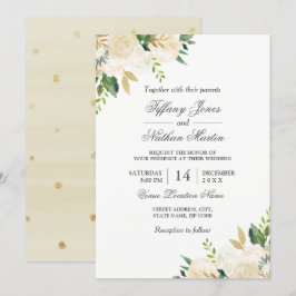 Convite para Casamento de Dourada Aquarela Floral 